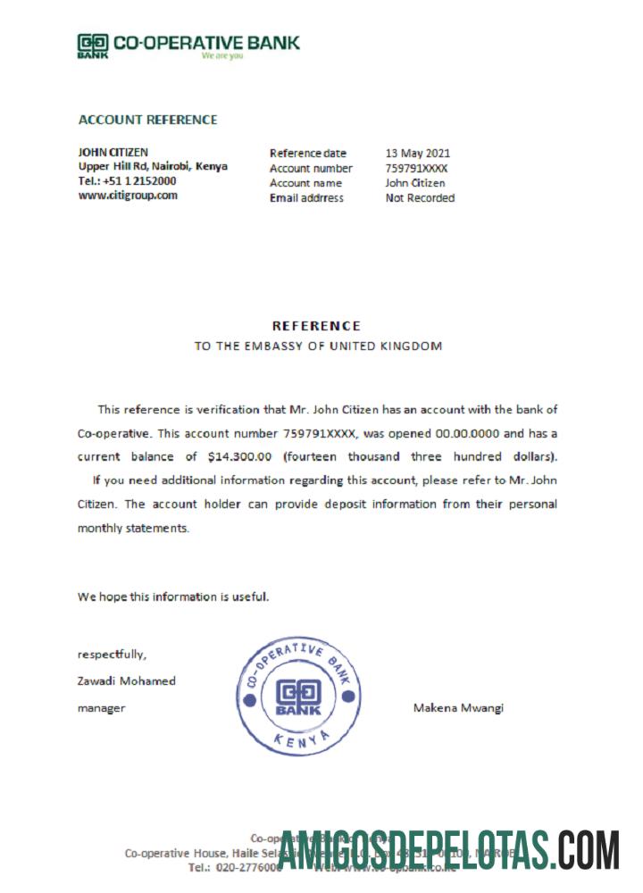 Referência Cooperativa do Quênia amostra